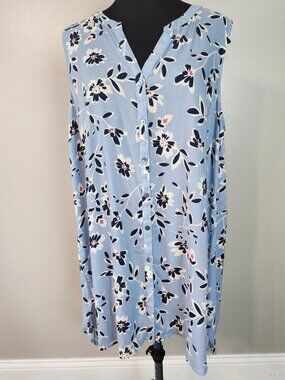J. Jill Size XL Button Front Floral Blue Casual Shirt Tunic Cover Up Vacation